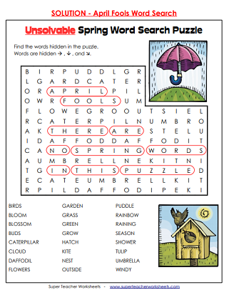 April Fools Word Search Worksheet