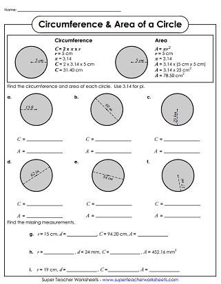 Area of Circles - Worksheets