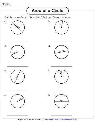 Area of Circles - Worksheets