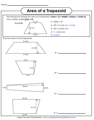 Area of Trapezoids - Worksheets