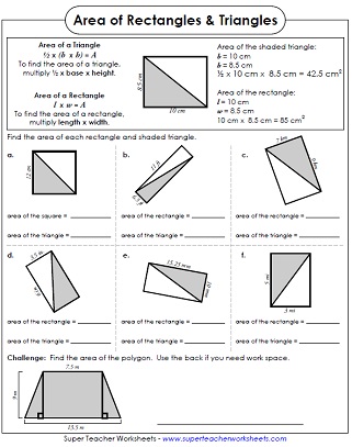 Area of Rectangles: Worksheets