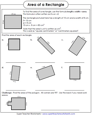 Third grade math worksheets area