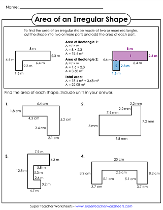 Area of Irregular Shapes Worksheets