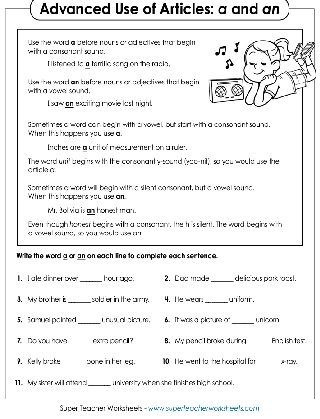 Grammar Worksheets: Articles (A, An, The)