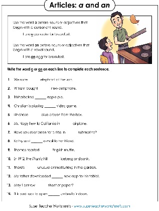 When to use A and An worksheets