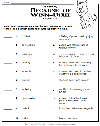 Because Of Winn Dixie Worksheets