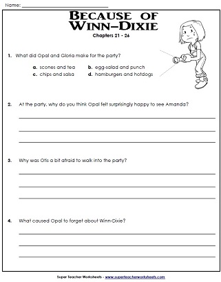 Because of Winn-Dixie Worksheets