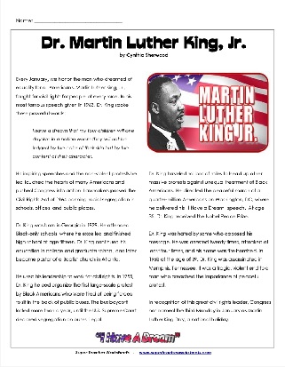 4th and 5th Grade Biography Dr. Martin Luther King Jr. Worksheet