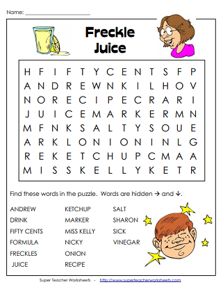 Literacy Unit Worksheets (Freckle Juice)