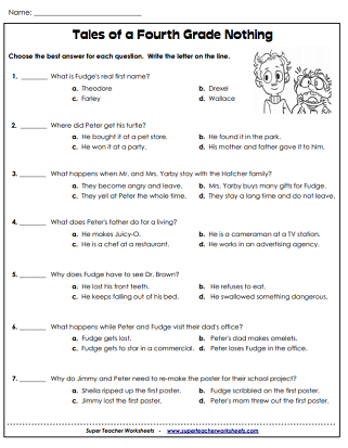Chapter Book Printable Worksheets