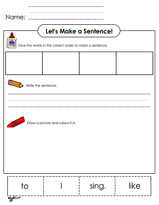 Building Sentences Worksheets