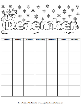 Blank Calendar Worksheets (December)