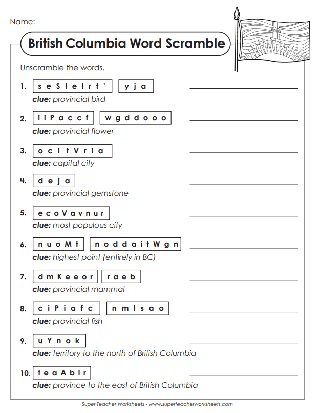 British Columbia Puzzles & Worksheets