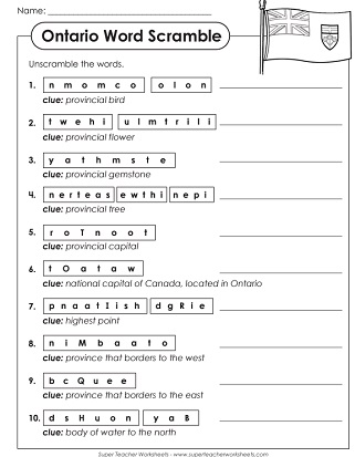 Ontario Canada Worksheets