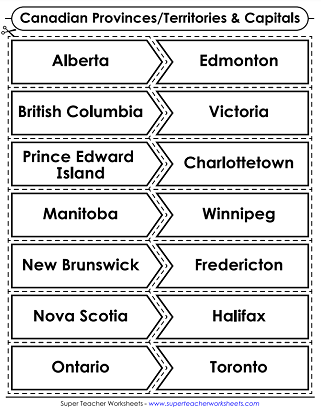 Canada Worksheets - Capital Matching Puzzle