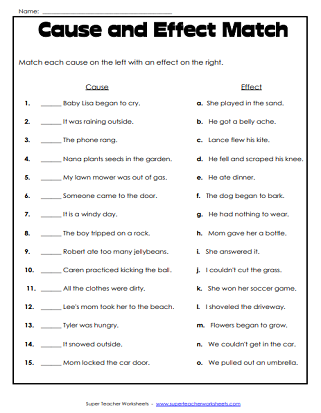 Cause and Effect Printable Worksheets