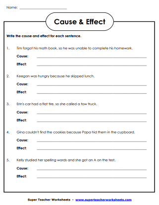 Cause And Effect Chart For Kids