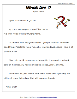 What Am I? Riddle Worksheets