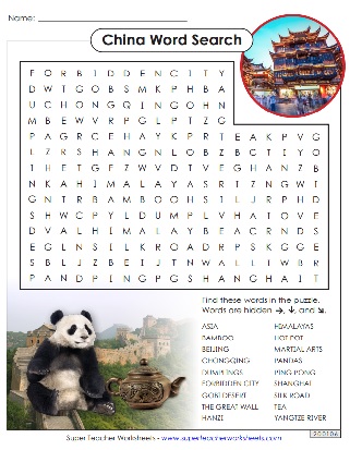 China Worksheet Word Search