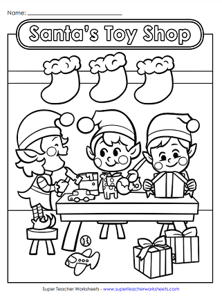 Christmas Color Worksheets - Santa's Toy Shop