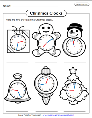 Christmas Math Worksheet - Time