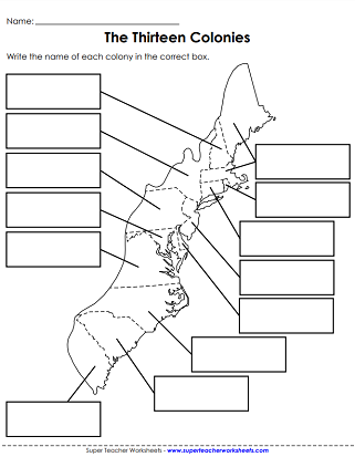 Colonial America Worksheets - Thirteen Colonies Map