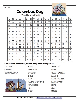 Columbus Day Word Search