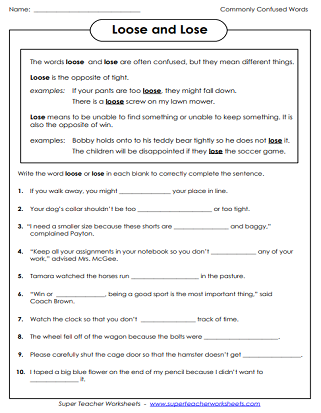 Commonly Confused Words: Worksheets