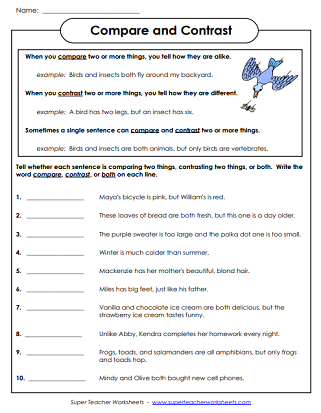 Compare and Contrast Worksheets