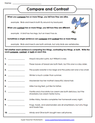 comparing and contrasting exercises