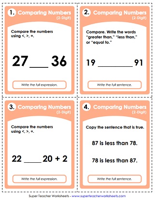 comparing numbers 2 digit worksheets