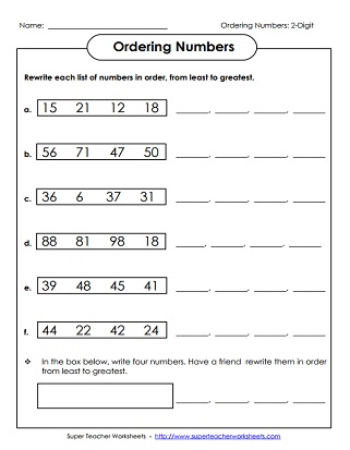 comparing numbers 2 digit worksheets