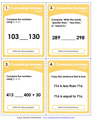 comparing numbers 3 digit worksheets