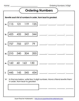 Ordering 3 Digit Numbers