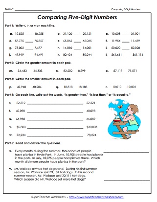 Comparing Numbers Worksheet