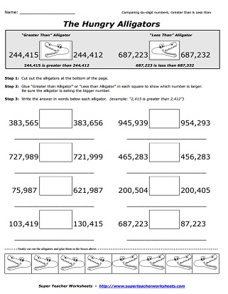 Comparing and Ordering 6-Digit Numbers: Worksheets