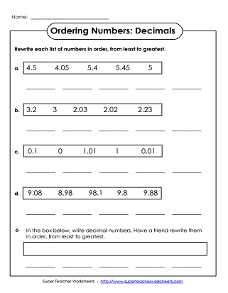 Comparing and Ordering Decimals (Worksheets)