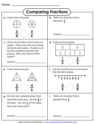 comparing fractions worksheet