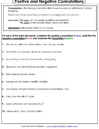 Identifying Positive and Negative Connotation Worksheets