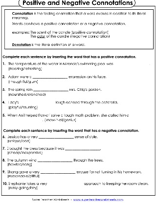 Positive and Negative Connotation Worksheets