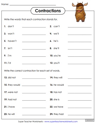 Contractions Worksheet Contractions Worksheet