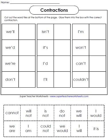 Contraction Worksheets Teaching Contractions