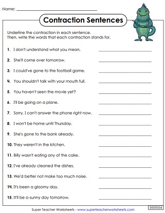Contractions Worksheets