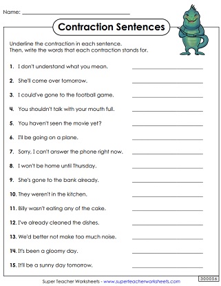 Image result for contractions worksheet