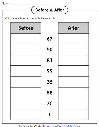 Counting Worksheets - Before and After (2 - Digit)