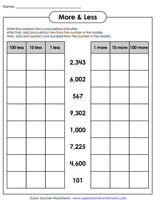 Counting Worksheets - 4 - Digit - More & Less