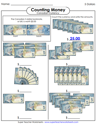 Counting Canadian Money Printables