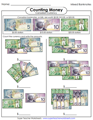 Counting Canadian Money Worksheets
