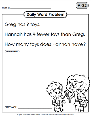 Printable Daily Word Problems - First Grade Worksheets