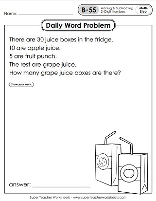 Printable Daily Word Problem Worksheets - Second Grade